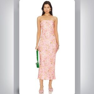 RESA Anna Strapless Midi Dress - Size Large, Pink Floral